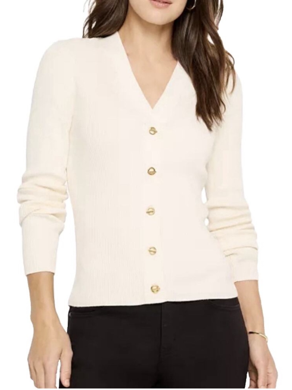 NWT, NIC+ZOE Cream V-Neck Button Cardigan with Gold Buttons